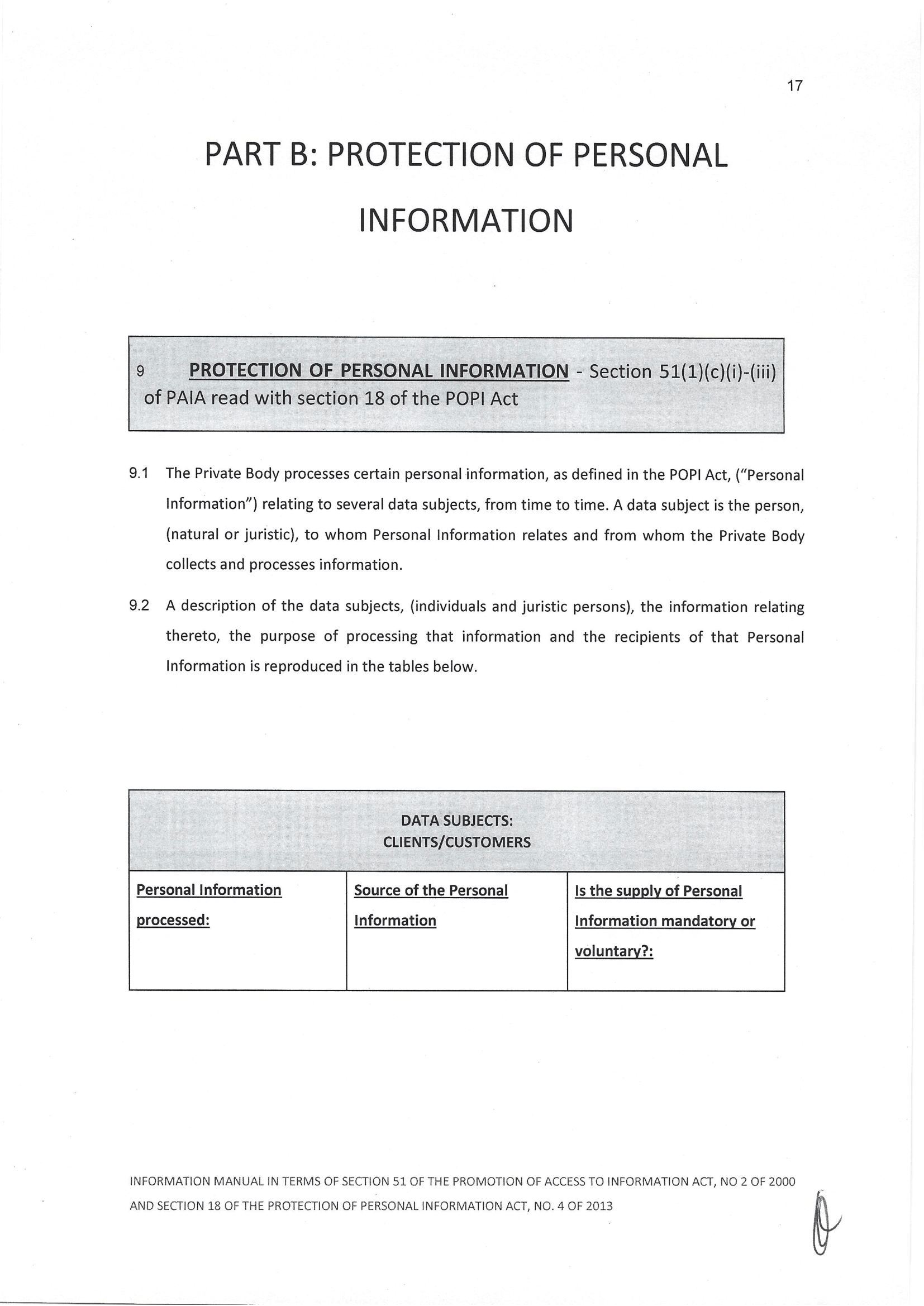 PAIA and POPI information manual